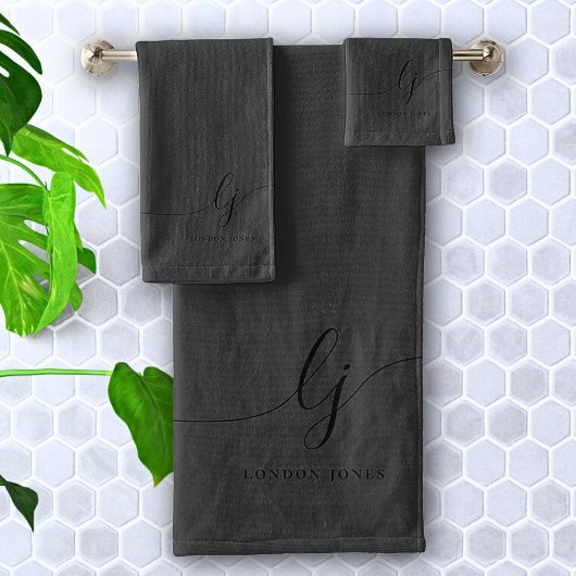 Monogramme Noir Calligraphie Élégant Minimal Chic