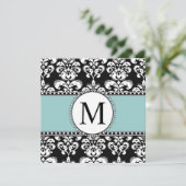 Monogramme noir Damas Invitations de mariage bleu (Debout devant)