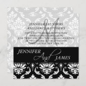 Monogramme noir Damas Nom Invitations de mariage (Devant / Derrière)