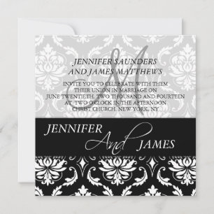 Monogramme noir Damas Nom Invitations de mariage