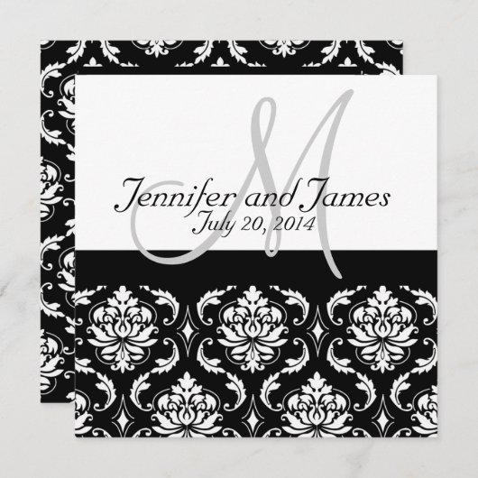 Monogramme noir Damas Noms des invitations de mari (Devant / Derrière)