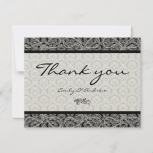 Monogramme noir Damask Paisley Mariage Merci