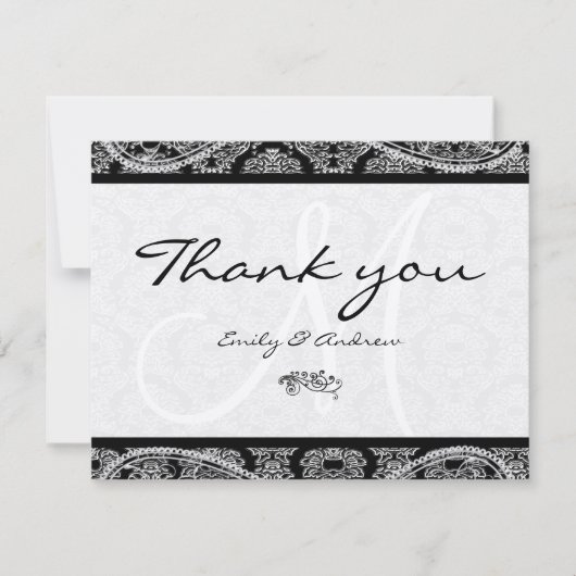 Monogramme noir Damask Paisley Mariage Merci (Devant)