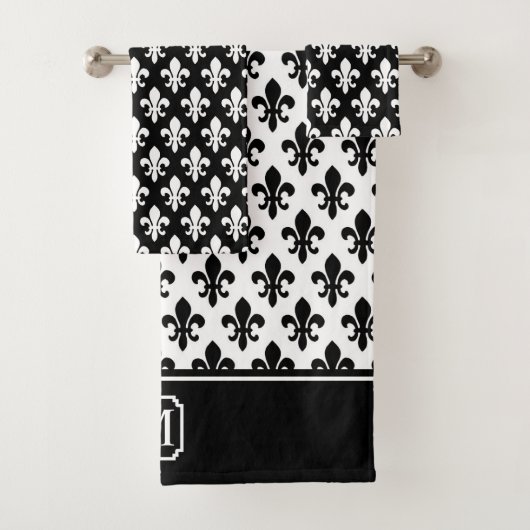 Monogramme noir de White Fleur De Lis Pattern (En situation)