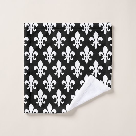 Monogramme noir de White Fleur De Lis Pattern (Gant de toilette)