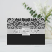 Monogramme noir Demi Damas RSVP Réponse Invitation (Debout devant)