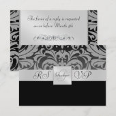Monogramme noir Demi Damas RSVP Réponse Invitation (Devant / Derrière)
