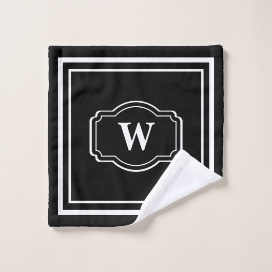 Monogramme noir et blanc chic moderne (Gant de toilette)