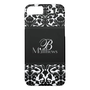 Monogramme noir et blanc Damask iPhone 7 Coque
