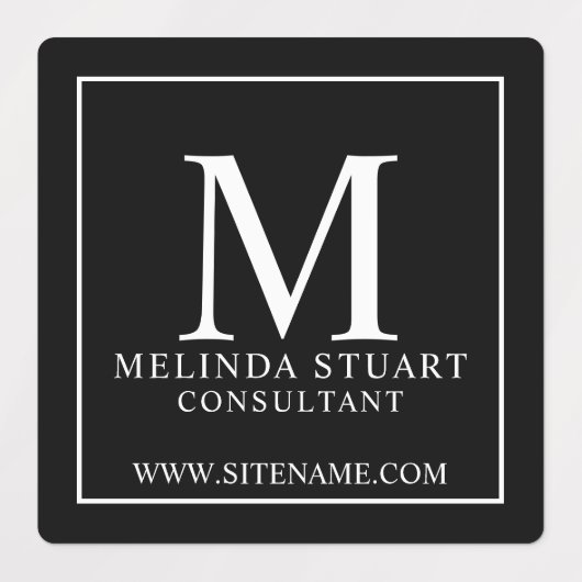 Monogramme noir et blanc élégant Étiquettes d'affa (Design 1)