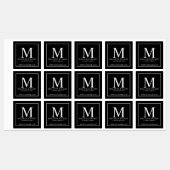 Monogramme noir et blanc élégant Étiquettes d'affa (Feuille)