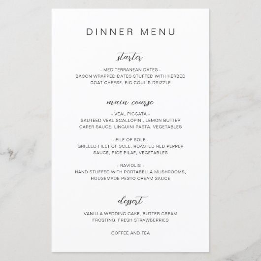 Monogramme noir et blanc Elégant Menu Mariage (Devant)