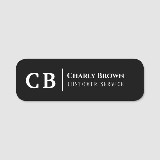Monogramme Noir et Blanc | Étiquette de Nom Person (Devant)