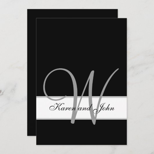 Monogramme noir et blanc Mariage Invitation initia (Devant / Derrière)