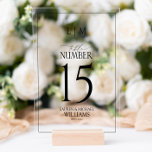 Monogramme noir et blanc moderne Numéro de tableau<br><div class="desc">Ajoutez une touche moderne de sophistication à votre décor mariage avec le moderne Monogramme noir et blanc Mariage Numéro de table Acrylique Signe. Doté d'une typographie épurée et d'un monogramme minimaliste, ce panneau ajoute de l'élégance tout en guidant les invités sur leurs tables avec facilité. Le design acrylique transparent vient...</div>