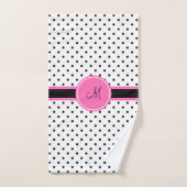 Monogramme noir et blanc Polka point avec rose cha (Serviette à main)