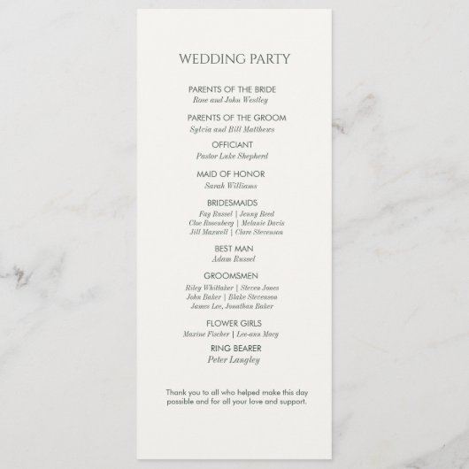 Monogramme noir et blanc Programme de mariage de b (Dos)