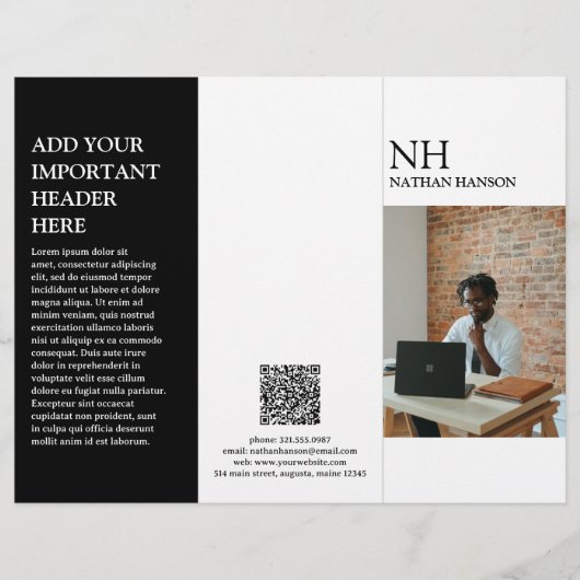 Monogramme noir et blanc simple Brochure moderne (Devant)