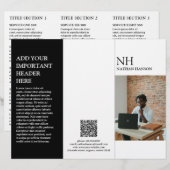 Monogramme noir et blanc simple Brochure moderne (Devant / Derrière)