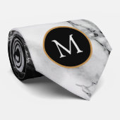 Monogramme noir et Marbre blanc Cravate en pierre (Roulé)