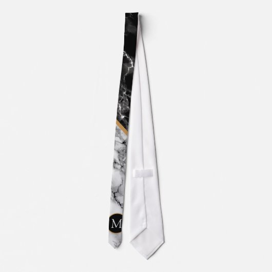 Monogramme noir et Marbre blanc Cravate en pierre (Dos)