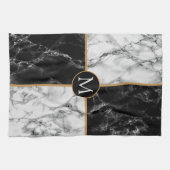 Monogramme noir et Marbre blanc serviette de cuisi (Horizontal)