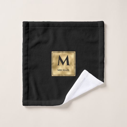 Monogramme noir et or Élégance Luxueuse (Gant de toilette)