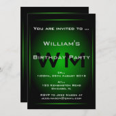 Monogramme noir et vert Sci-fi - Invitation (Devant / Derrière)
