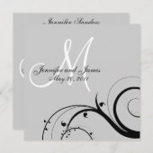 Monogramme noir Faire-part de mariage gris (Devant / Derrière)