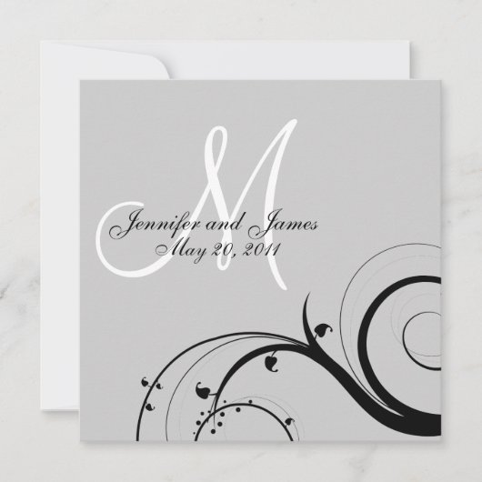 Monogramme noir Faire-part de mariage gris (Devant)