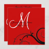 Monogramme noir Faire-part de mariage rouge (Devant / Derrière)