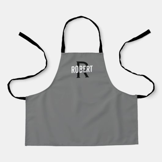 Monogramme noir gris moderne nom du garçon tablier (Recto)