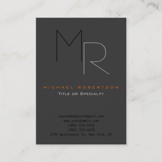 Monogramme noir gris tendance Carte de visite simp (Devant)
