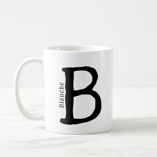 Monogramme noir moderne Initiale & Nom Café Mug (Gauche)