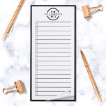 Monogramme noir moderne Nom de la liste à faire<br><div class="desc">Un autre bloc-notes utile de JessicaAmber ! Vous pouvez maintenant garder le suivi de toutes vos tâches importantes, en un seul endroit facile. Ce carnet minimaliste en blanc présente une bordure noire et un texte en cercle qui indique votre nom sur un monogramme de lettre. Vous pouvez modifier le texte...</div>