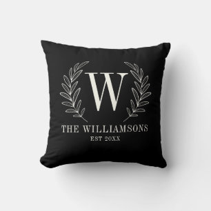 Monogramme noir moderne Nom Oreiller