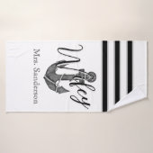 Monogramme noir noir blanc de mariée Ancre (Serviette de bain)