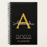 Monogramme noir or 2022 Élégant<br><div class="desc">2022 Gold Black Monogram Nom et Initiale Spiral Carnet Planner. Cela rend le cadeau parfait pour 16 ans, mariage, douche nuptiale, anniversaire, baby shower ou bachelorette pour quelqu'un qui aime le luxe glam et les styles chic.</div>
