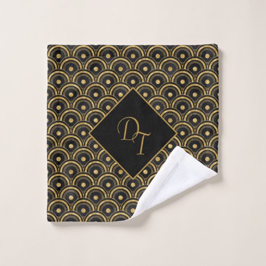 Monogramme - noir & or art déco (Gant de toilette)