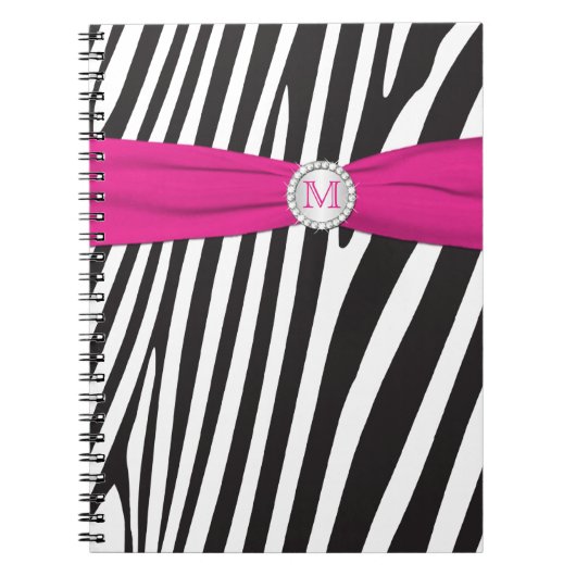 Monogramme noir rose blanc Zèbre Carnet rayé (Devant)