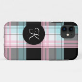 Monogramme noir rose bleu plaid iPhone 5 Coque (Dos (Horizontal))
