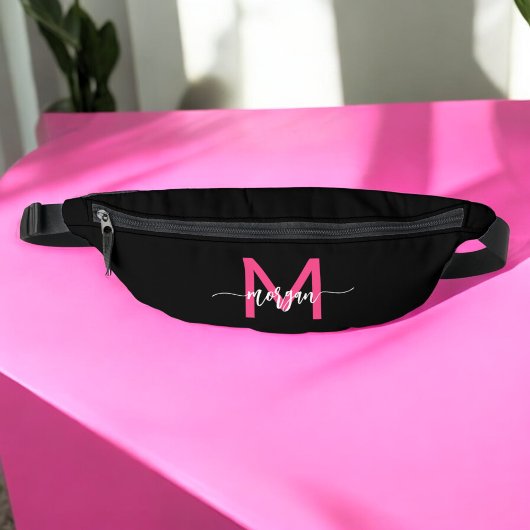 Monogramme noir rose chaud Nom de la fille Script