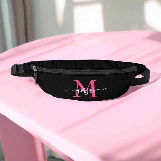 Monogramme noir rose chaud Nom de la fille Script