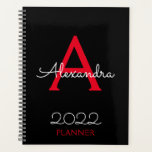 Monogramme noir rouge 2022 élégant<br><div class="desc">2022 Nom du monogramme rouge et noir et planificateur initial du Carnet spiral. Cela rend le cadeau parfait pour 16 ans,  mariage,  douche nuptiale,  anniversaire,  baby shower ou bachelorette pour quelqu'un qui aime le luxe glam et les styles chic.</div>