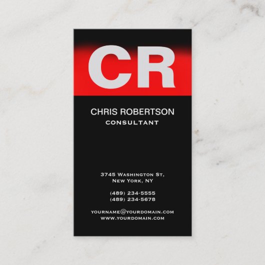 Monogramme noir rouge Carte de visite vertical sta (Devant)