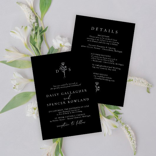 Monogramme noir simple Faire-part de mariage et dé