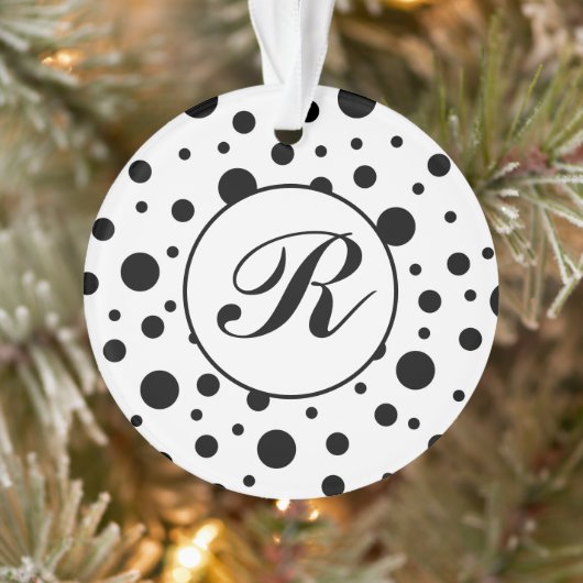 Monogramme noir sur blanc Polka Motif point (Arbre)