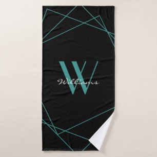  Monogramme noir Turquoise moderne Nom géométriq