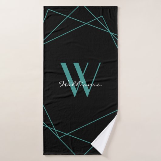  Monogramme noir Turquoise moderne Nom géométrique (Serviette de bain)