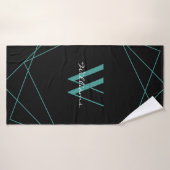  Monogramme noir Turquoise moderne Nom géométrique (Serviette de bain)